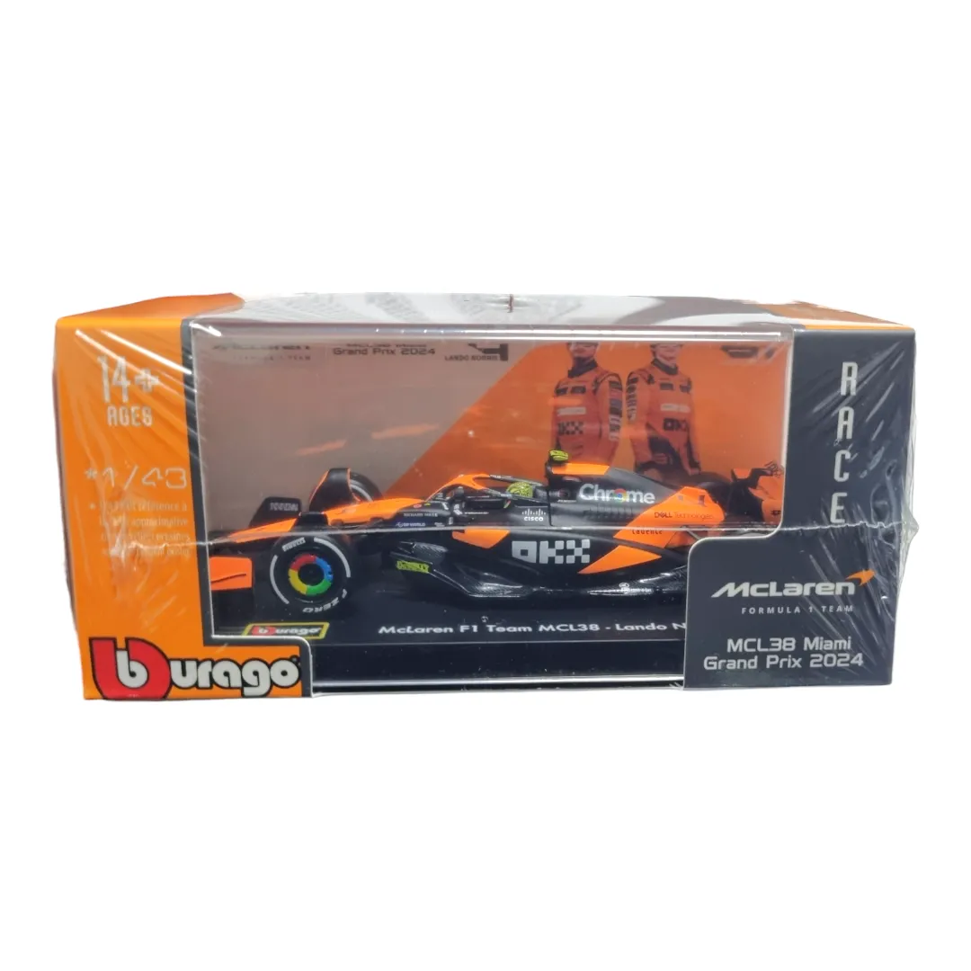 Bburago 1/43 Scale McLaren F1 Team MCL38 Miami Grand Prix 2024 – #4 Lando Norris Diecast Model (Formula 1) - Image 3