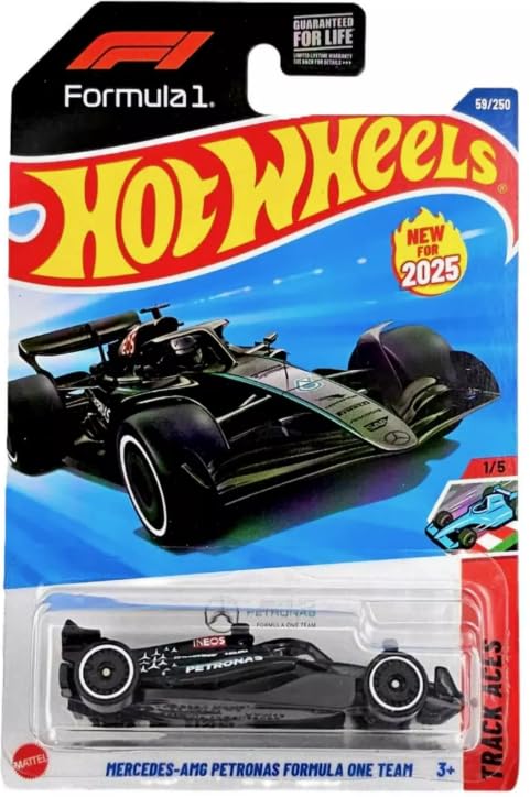Mattel Hot Wheels Mercedes-AMG Petronas F1 Team Diecast Car, 1:64 Scale, 59/250, Black